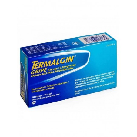 TERMALGIN GRIPE 650 MG/15,58 MG/4 MG GRANULADO PARA SOLUCION ORAL, 10 sobres