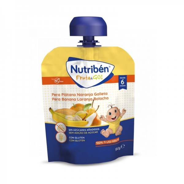 Nutribén Fruta & Go! Pera, Plátano, Naranja y Galletas 90Gr