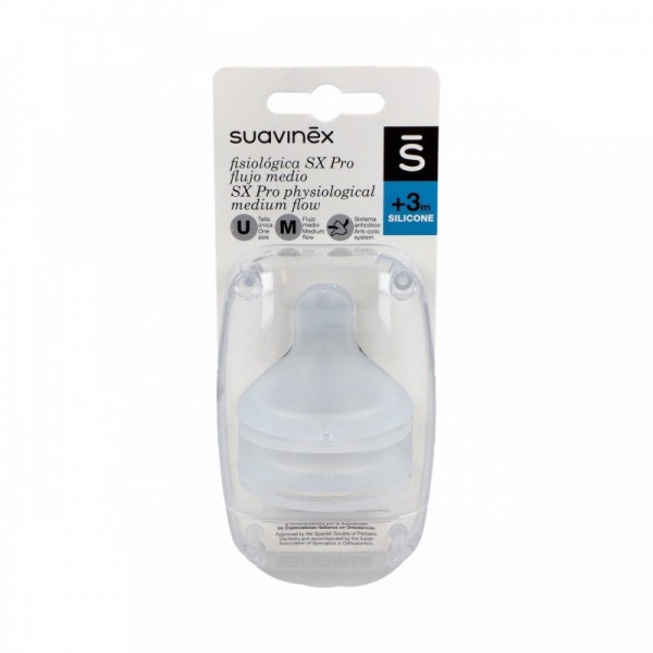 Suavinex Tetina Fisiológica Silicona Flujo M +3M 2uds