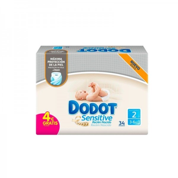 Dodot Sensitive Pañal Infantil Recién Nacido T-2 3-6 Kg 34 uds